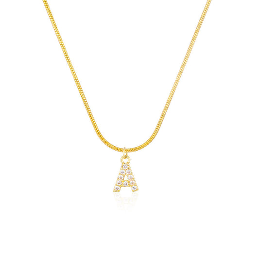 Round Snake Chain Clavicle Chain English Alphabet Initial Necklace