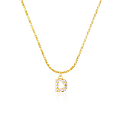 Round Snake Chain Clavicle Chain English Alphabet Initial Necklace