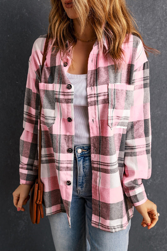 Audrey Pink Plaid Button Up Patch Pocket Shirt