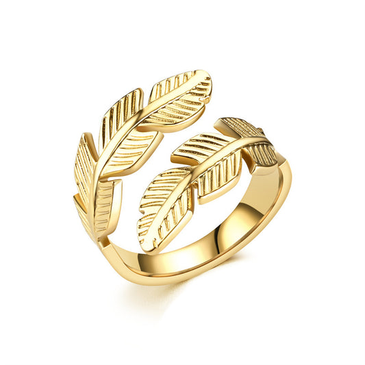 Feather Ring Open Titanium Steel Ring Gold And Silver Color Adjustable