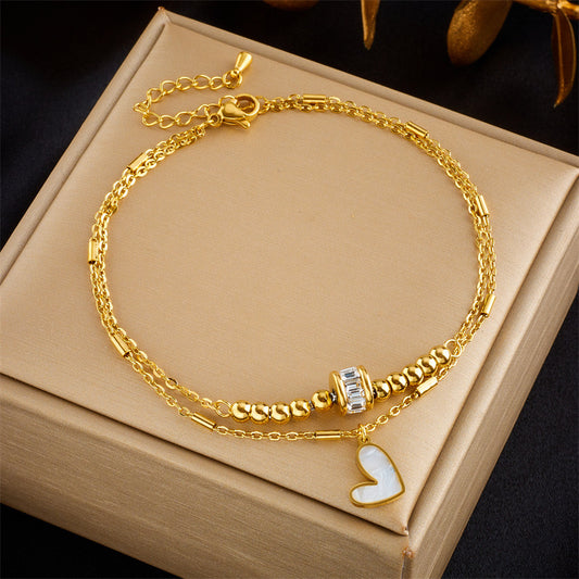 Love Heart Ankle Chain Double Layer Chain Anklet