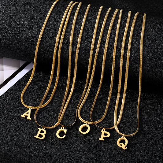 A-Z Letter Pendant Initial Necklace Women Stainless Steel Gold Color Snake Chains Jewelry