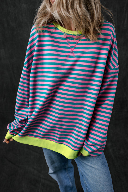 Emma Green Stripe Oversized Contrast Trim Pullover Sweatshirt