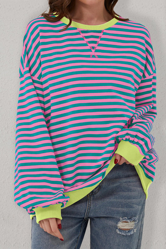 Emma Green Stripe Oversized Contrast Trim Pullover Sweatshirt