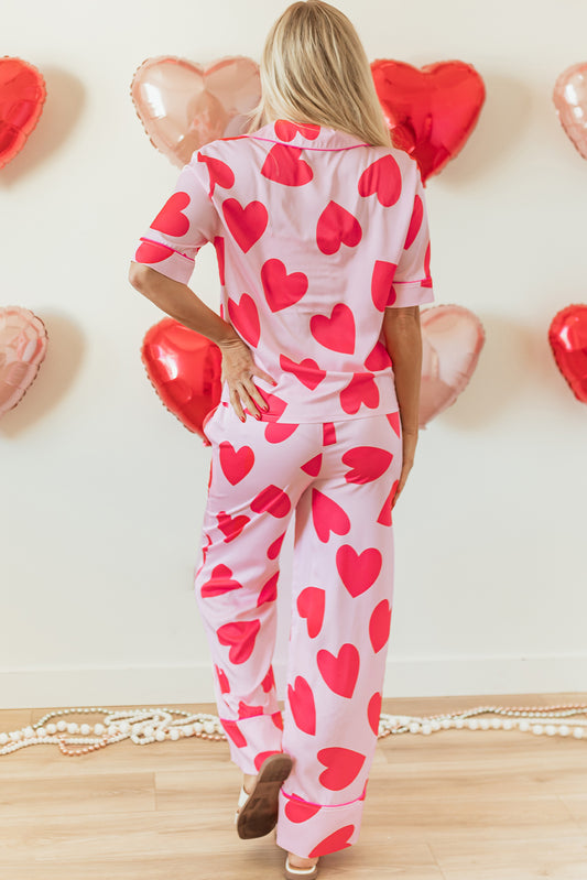 Roxanne Pink Classic Hearts Short Sleeve Pants Pajamas Set