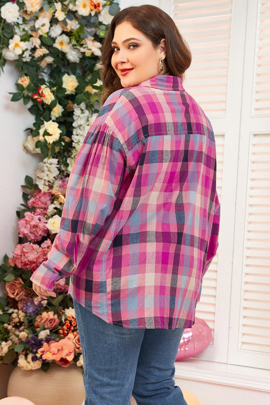 Blake Rose Stripe Plus Size Checkered Print Button up Shirt