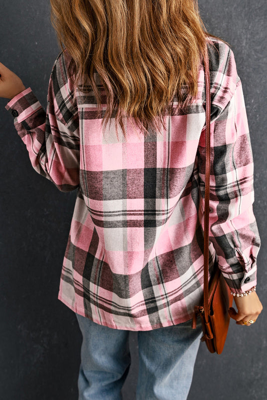 Audrey Pink Plaid Button Up Patch Pocket Shirt