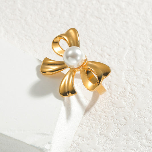 Adjustable Pearl Bow Ring