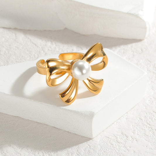 Adjustable Pearl Bow Ring