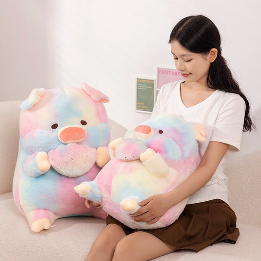 Cute Rainbow Pig Holding Shell Plushie