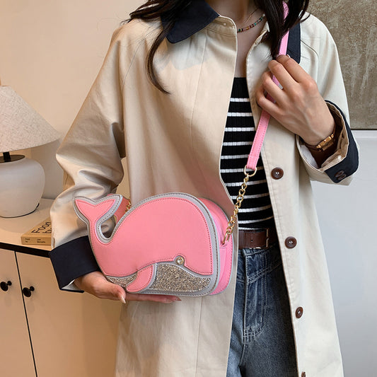 Cute Pink White Black Whale Shaped Crossbody Bags