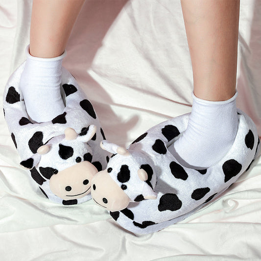 Indoor New Cute Plush Cow Cotton Slippers Cartoon Couple Home Cotton Shoes