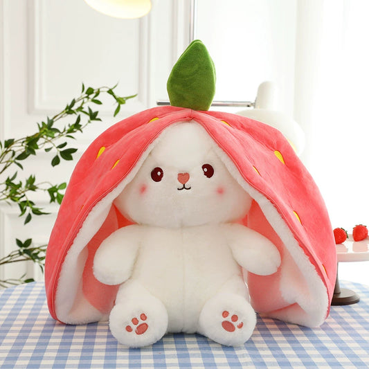 Cute Pink Strawberry Orange Carrot Hiding Bunny Plushies