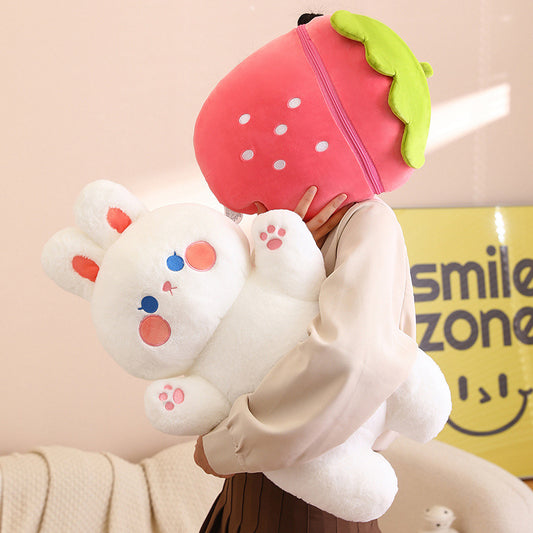 White Bunny Hiding Inside Pink Strawberry Plush