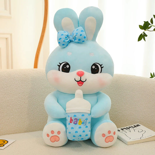 Cute Purple Blue Pink Bunny with Baby Bottle Plushies