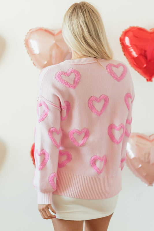 Valerie Pink Heart Shape Bubble Sleeve Baggy Sweater