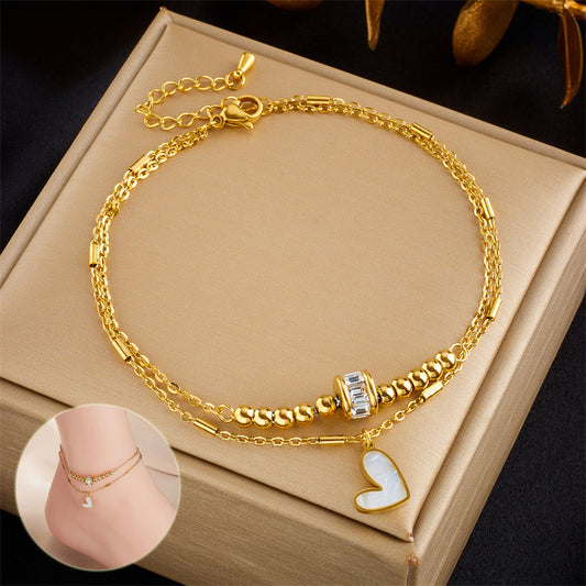 Love Heart Ankle Chain Double Layer Chain Anklet