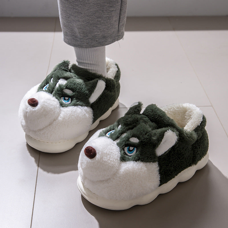 Fuzzy Winter Animal Husky Dog House Slippers for Men and Women