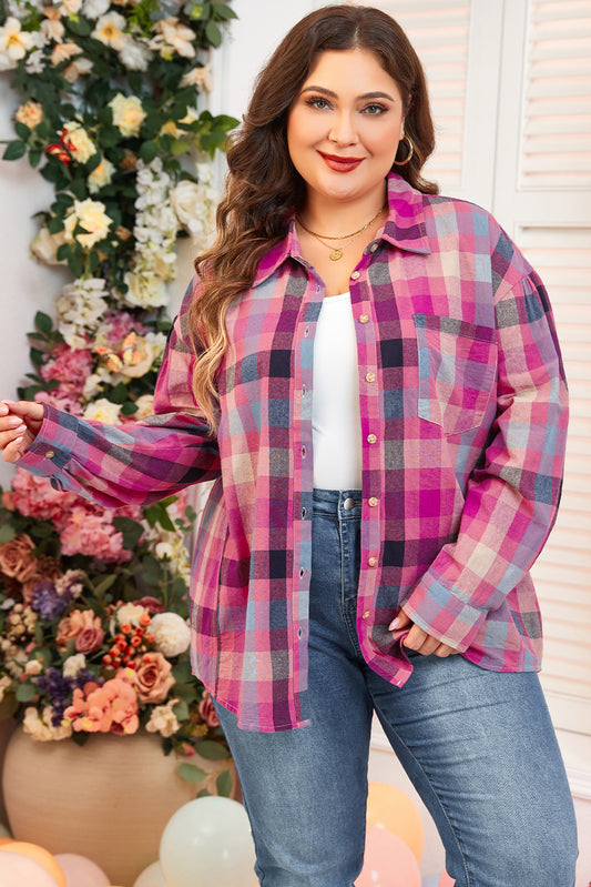 Blake Rose Stripe Plus Size Checkered Print Button up Shirt