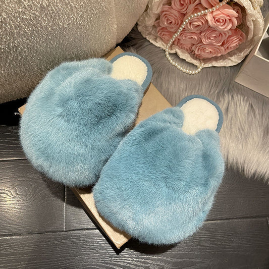 Women's Fluffy Plush Indoor Slippers Autumn Winter Home Non-Slip Floor Cotton Comfy Indoor House Shoes Fuzzy Thick Bottom Sole White Pink Blue Home Slippers