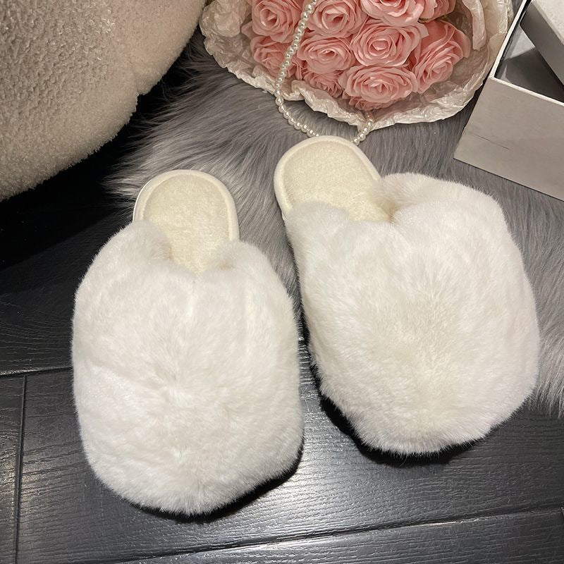 Women's Fluffy Plush Indoor Slippers Autumn Winter Home Non-Slip Floor Cotton Comfy Indoor House Shoes Fuzzy Thick Bottom Sole White Pink Blue Home Slippers