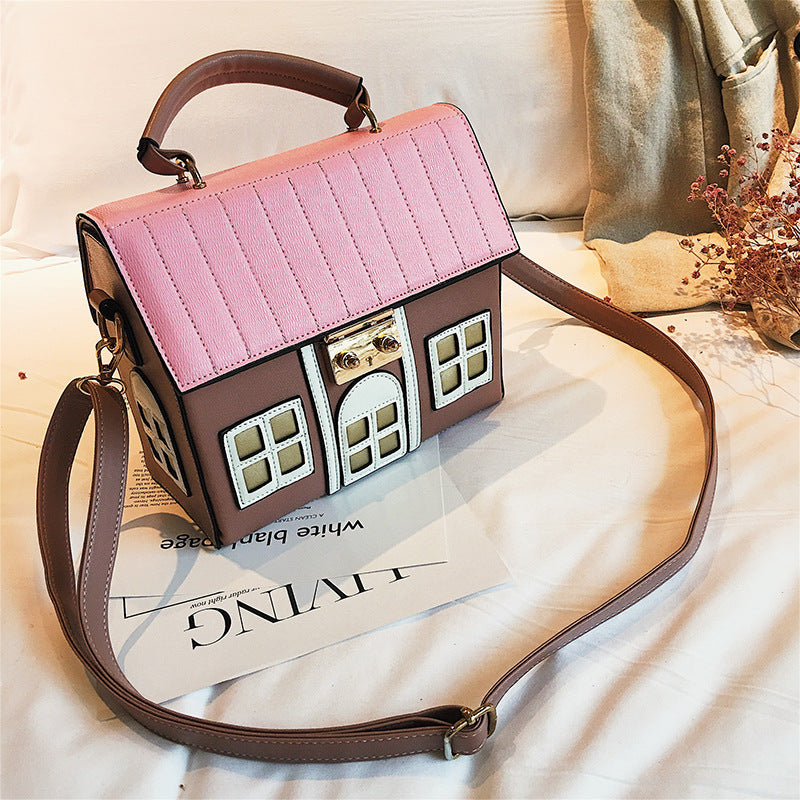 House Shaped Messenger Bags PU Leather Crossbody Shoulder Bag for Ladies Girl Casual Mini Handbag