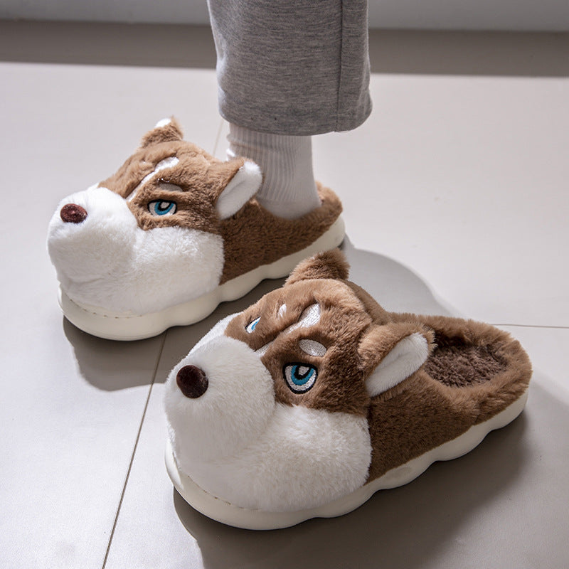 Fuzzy Winter Animal Husky Dog House Slippers for Men and Women