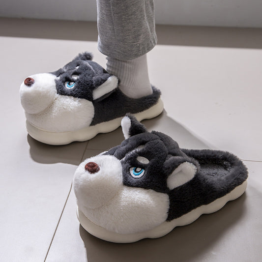 Fuzzy Winter Animal Husky Dog House Slippers for Men and Women