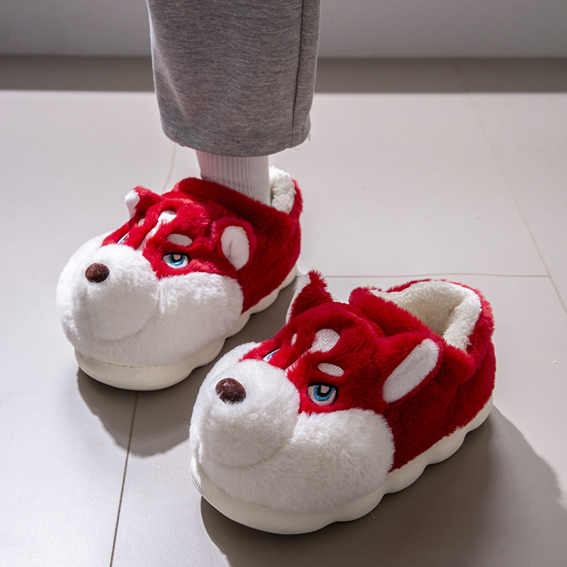 Fuzzy Winter Animal Husky Dog House Slippers for Men and Women