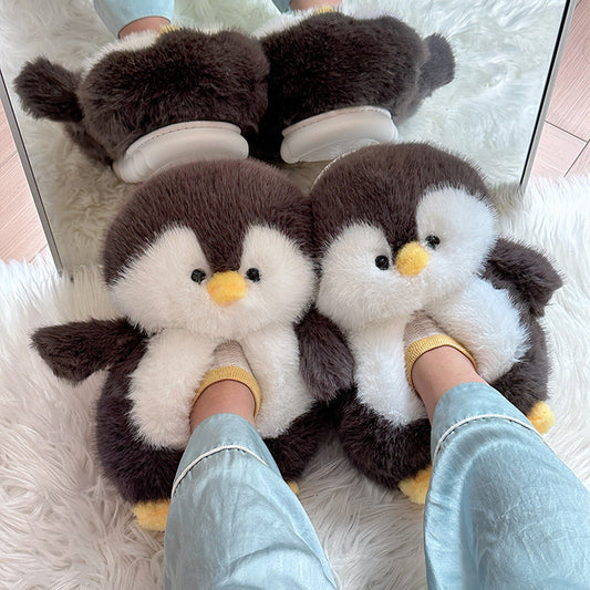 Cute Penguin Animal Slippers Novelty Furry Slippers Winter Warm House Shoes Cartoon Slippers Outdoor Gift for Women Fluffy Cozy Plush Slipper Christmas