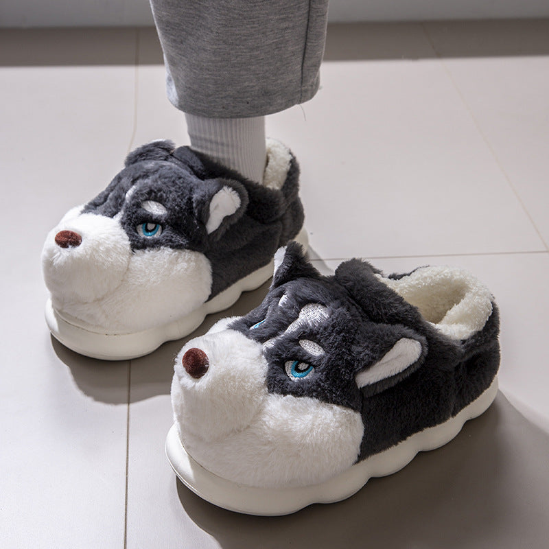 Fuzzy Winter Animal Husky Dog House Slippers for Men and Women