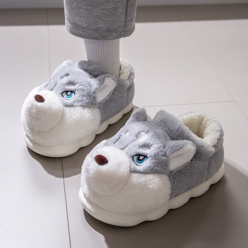 Fuzzy Winter Animal Husky Dog House Slippers for Men and Women